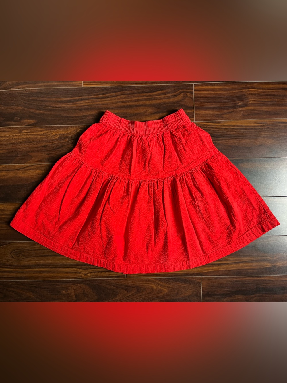 Luinic x H&M Kid’s Red Tiered Seersucker Cotton Knee Length Skirt, 7